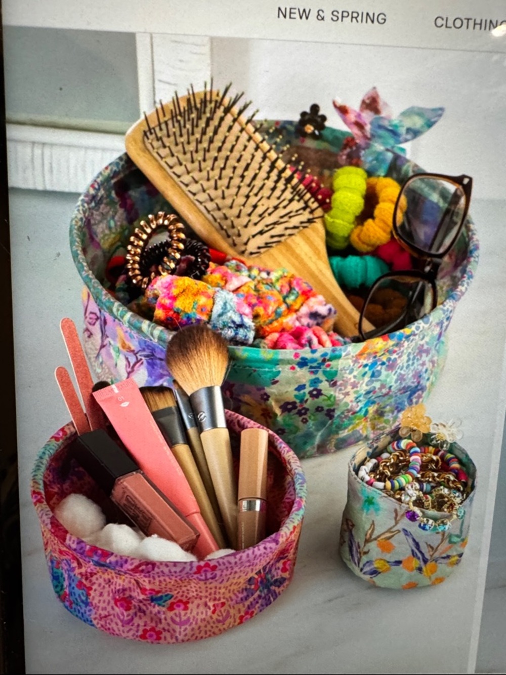 Set of 3 Floral Fabric Storage Bins